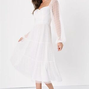 Lulu's White Long Sleeve Dress with Sheer Polka Dot Details